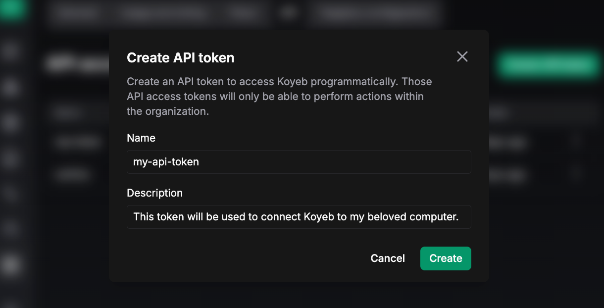 koyeb create token