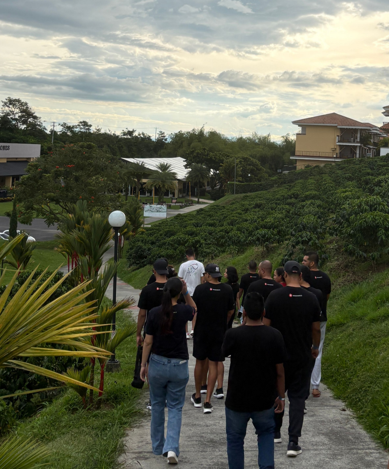 The Wawandco team walking through Parque del Café during the scavenger hunt